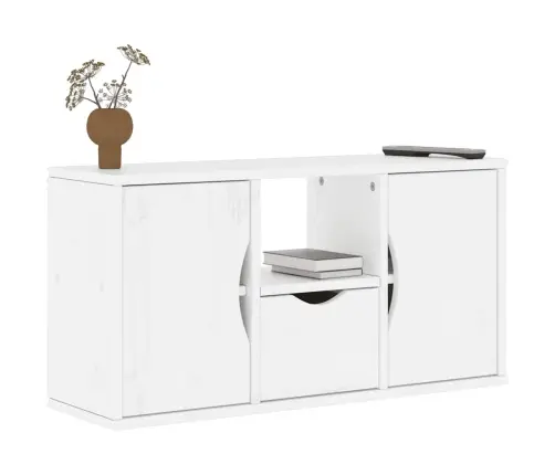Tv Skapis Ar Atvilktni Odda Balts 79X24X40Cm Priedes Masīvkoks Vidaxl
