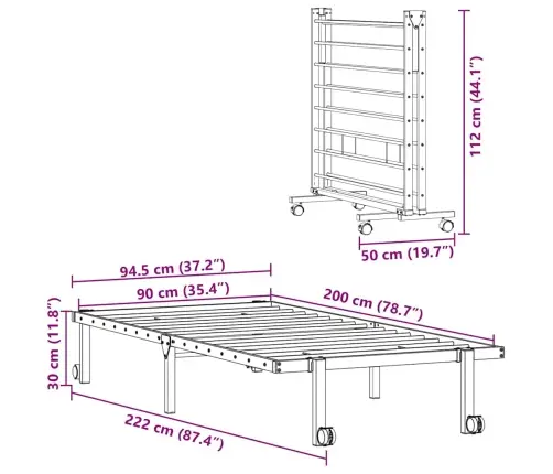 Gultas Rāmis Bez Matrača Saliekams Melns 90X200 Cm Tērauds Vidaxl