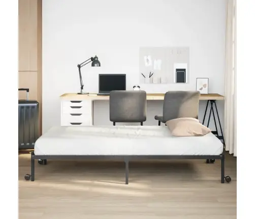 Gultas Rāmis Bez Matrača Saliekams Melns 100X190 Cm Tērauds Vidaxl