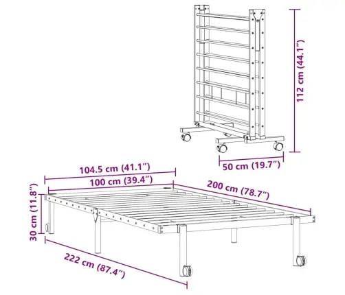 Lovos Rėmas Be Čiužinio Sulankstomas Juodas 100X200 Cm Plienas