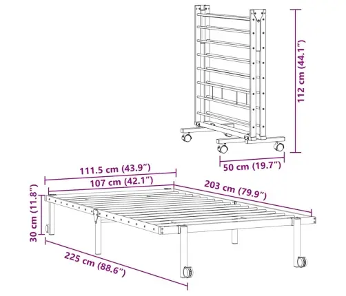 Voodiraam Ilma Madratsita Kokkupandav Must 107X203 Cm Terasest