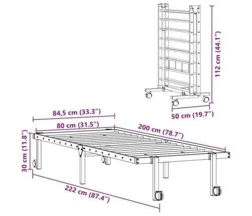Gultas Rāmis Bez Matrača Saliekams Balts 80X200 Cm Tērauds Vidaxl