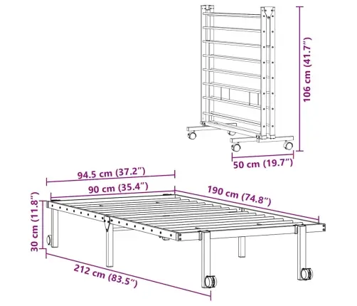 Lovos Rėmas Be Čiužinio Sulankstomas Baltas 90X190 Cm Plieninis