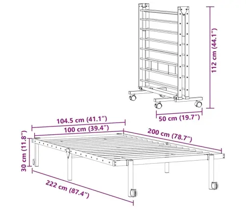 Gultas Rāmis Bez Matrača Saliekams Balts 100X200 Cm Tērauds Vidaxl
