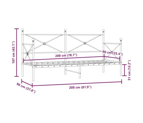 Dienas Gulta Bez Matrača Melns 90X200 Cm Tērauds Vidaxl