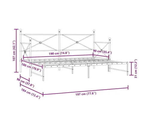 Kušete Ar Izliekumu Bez Matrača, Melns 90X190 Cm Tērauds Vidaxl