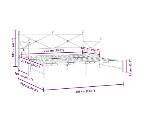 Kušetė Su Kušete Be Čiužinio Juodas 107X203 Cm Plienas