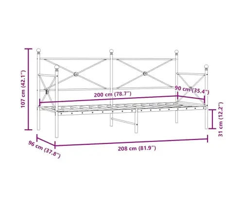 Päevavoodi Ilma Madratsita Valge 90X200 Cm Teras