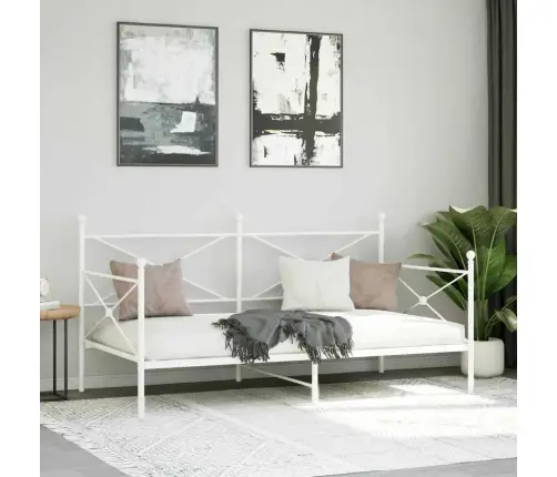 Dienas Gulta Bez Matrača Balts 107X203 Cm Tērauds Vidaxl