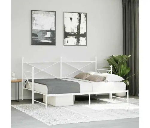 Kušete Ar Izliekumu Bez Matrača Balts 90X190 Cm Tērauds Vidaxl