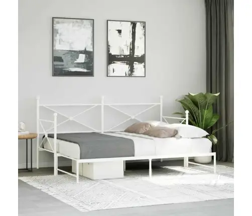 Kušete Ar Izliekumu Bez Matrača Balts 90X200 Cm Tērauds Vidaxl