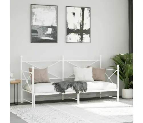 Kušete Ar Izliekumu Bez Matrača Balts 90X200 Cm Tērauds Vidaxl