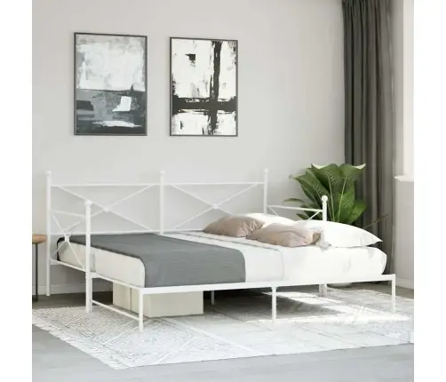 Kušete Ar Izliekumu Bez Matrača Balts 100X190 Cm Tērauds Vidaxl