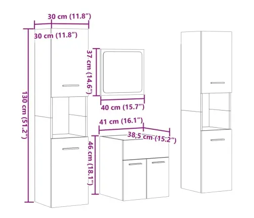 4-Daļīgs Vannasistabas Mēbeļu Komplekts, Betona Pelēks, Koks Vidaxl