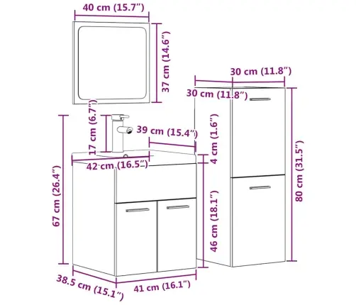 4-Daļīgs Vannasistabas Mēbeļu Komplekts, Betona Pelēks, Koks Vidaxl