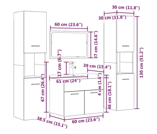 5-Daļīgs Vannasistabas Mēbeļu Komplekts, Betona Pelēks, Koks Vidaxl