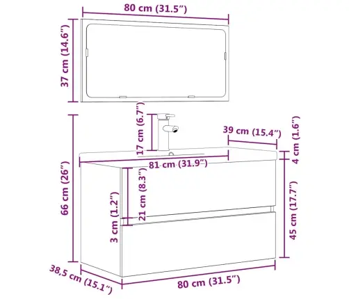 3-Daļīgs Vannasistabas Mēbeļu Komplekts, Inženierijas Koks Vidaxl