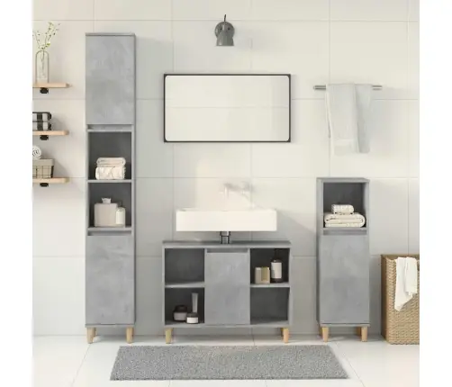 3-Osaline Vannitoa Mööblikomplekt, Betoonhall, Tehispuit