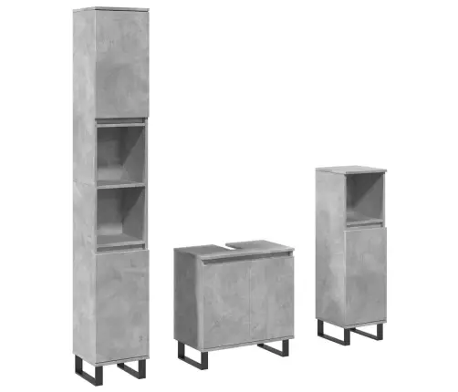 Vonios Baldų Komplektas, 3 Dalių, Betono Pilkas, Mediena