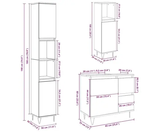 3-Daļīgs Vannasistabas Mēbeļu Komplekts, Inženierijas Koks Vidaxl
