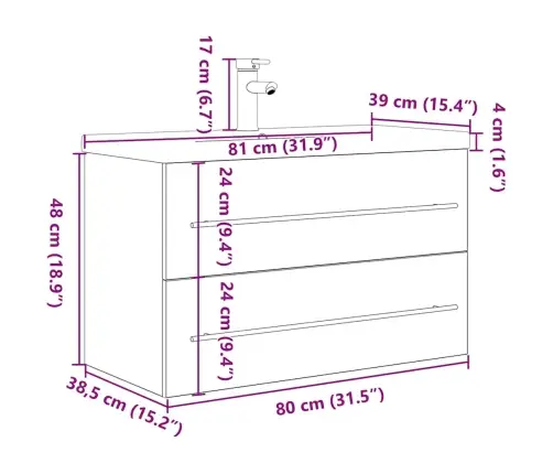 Vonios Baldų Komplektas, 2 Dalių, Ąžuolo, Apdirbta Mediena