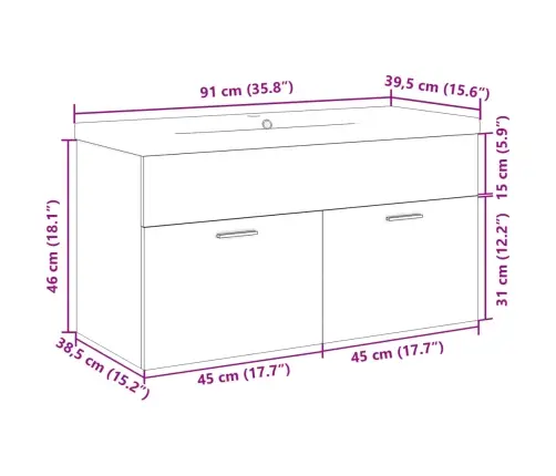 Vannitoakapp Sisseehitatud Valamuga, Sonoma Tamm