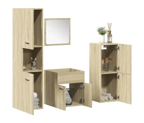 4-Osaline Vannitoa Mööblikomplekt, Sonoma Tamm, Tehispuit