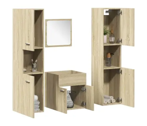 4-Osaline Vannitoa Mööblikomplekt, Sonoma Tamm, Tehispuit 4-Osaline Vannitoa Mööblikomplekt, Sonoma Tamm, Tehispuit