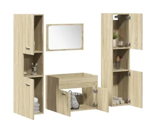Vonios Baldų Komplektas, 4 Dalių, Ąžuolo, Apdirbta Mediena