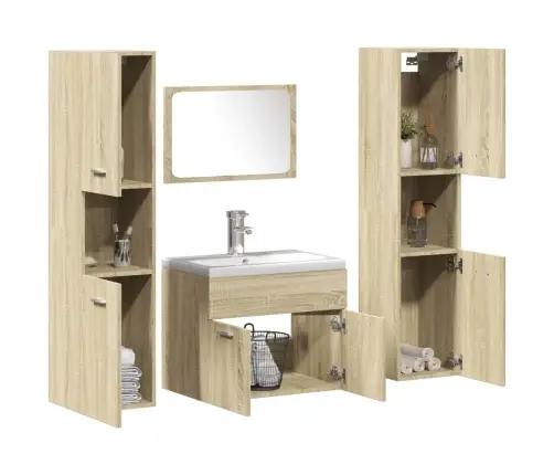 Vonios Baldų Komplektas, 5 Dalių, Ąžuolo, Apdirbta Mediena