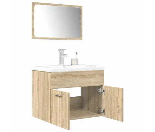 Vonios Baldų Komplektas, 3 Dalių, Ąžuolo, Apdirbta Mediena