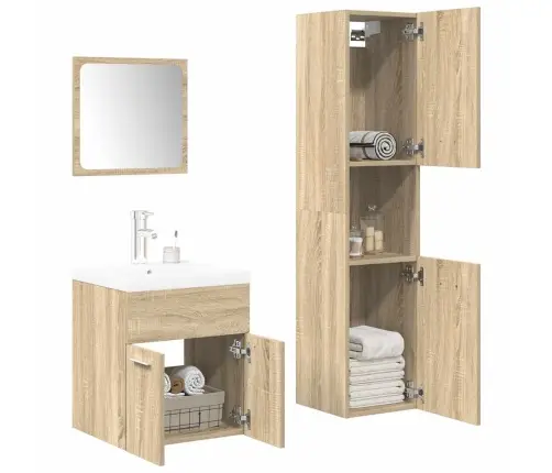 Vonios Baldų Komplektas, 4 Dalių, Ąžuolo, Apdirbta Mediena