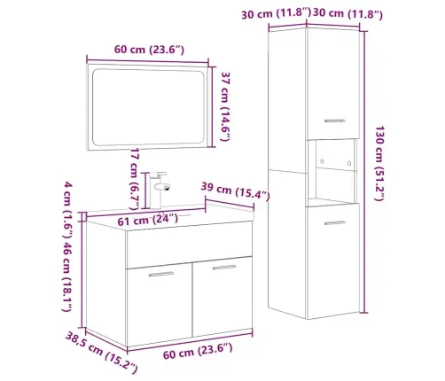 4-Daļīgs Vannasistabas Mēbeļu Komplekts, Sonomas Ozolkoka Vidaxl