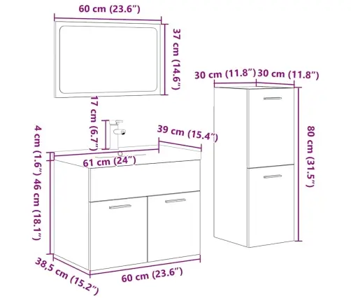 4-Daļīgs Vannasistabas Mēbeļu Komplekts, Sonomas Ozolkoka Vidaxl