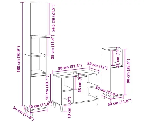 3-Daļīgs Vannasistabas Mēbeļu Komplekts, Sonomas Ozolkoka Vidaxl 3-Daļīgs Vannasistabas Mēbeļu Komplekts, Sonomas Ozolkoka Vidaxl