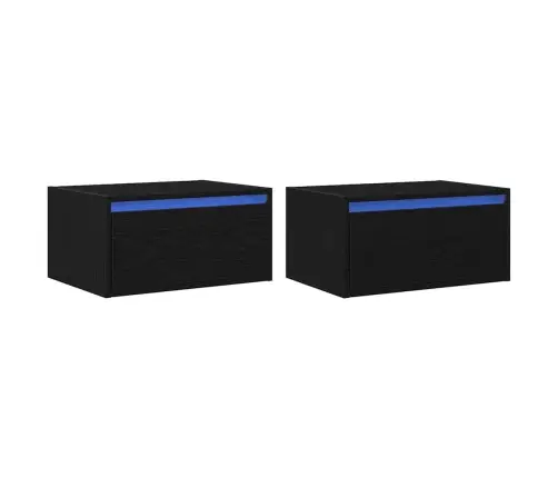 Sienas Naktsskapīši Ar Led Apgaismojumu, 2 Gab., Melnais Ozols Vidaxl