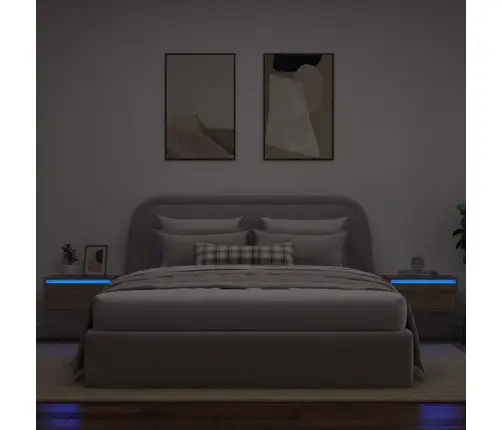 Sienas Naktsskapīši Ar Led Apgaismojumu, 2 Gab., Ozola Krāsa Vidaxl