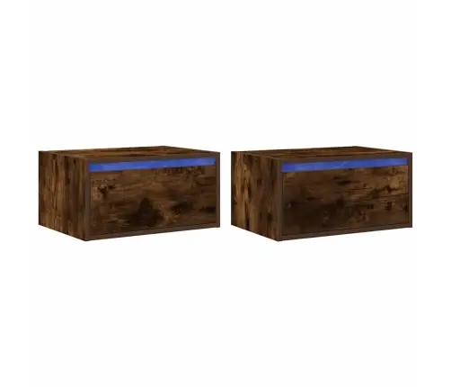 Sieninės Naktinės Spintelės Su Led, 2Vnt., Dūminio Ąžuolo