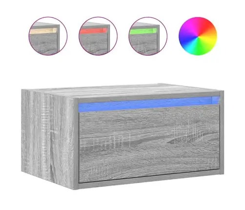 Sieninės Naktinės Spintelės Su Led, 2Vnt., Pilkos Ąžuolo