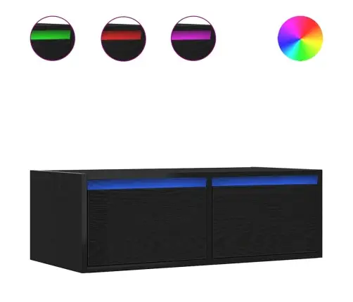 Tv Galdiņš Ar Led Lampiņām Melns Ozols 75X35,5X25 Cm Vidaxl