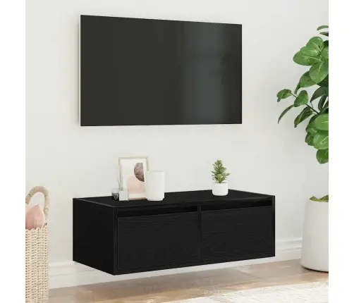 Tv Galdiņš Ar Led Lampiņām Melns Ozols 75X35,5X25 Cm Vidaxl