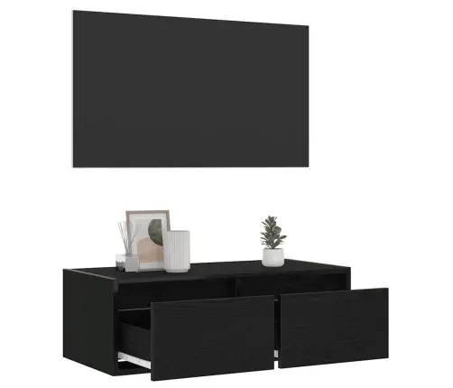 Tv Galdiņš Ar Led Lampiņām Melns Ozols 75X35,5X25 Cm Vidaxl