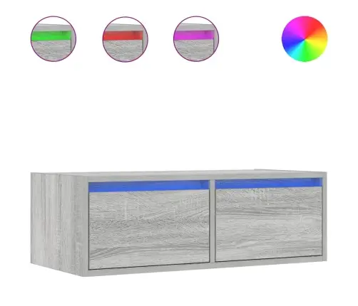 Tv Galdiņš Ar Led Lampiņām Pelēka Koka 75X35,5X25 Cm Vidaxl