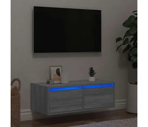 Tv Galdiņš Ar Led Lampiņām Pelēka Koka 75X35,5X25 Cm Vidaxl