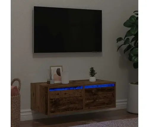 Tv Galdiņš Ar Led Lampiņām Veca Koka 75X35,5X25 Cm Vidaxl