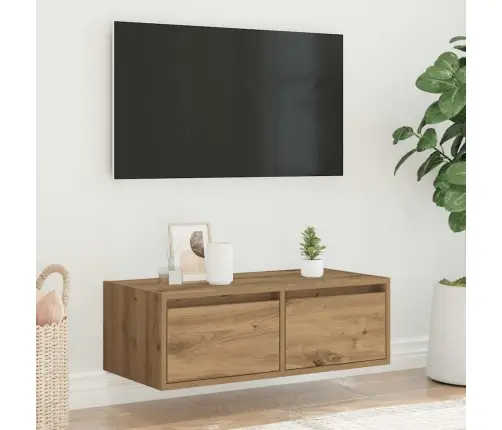 Tv Galdiņš Ar Led Lampiņām Koka Krāsā 75X35,5X25 Cm Vidaxl
