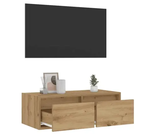 Tv Galdiņš Ar Led Lampiņām Koka Krāsā 75X35,5X25 Cm Vidaxl