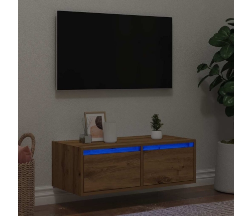 Tv Galdiņš Ar Led Lampiņām Koka Krāsā 75X35,5X25 Cm Vidaxl
