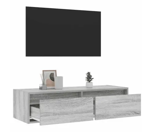 Tv Galdiņš Ar Led Lampiņām Pelēka Koka 100X35,5X25 Cm Vidaxl