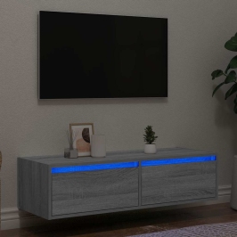 Tv Galdiņš Ar Led Lampiņām Pelēka Koka 100X35,5X25 Cm Vidaxl